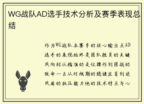 WG战队AD选手技术分析及赛季表现总结